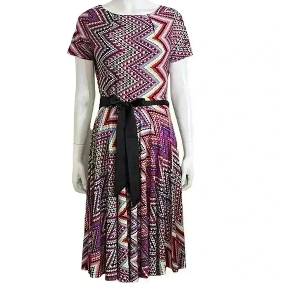 Nina Leonard Checkered Chevron Multicolored Dress - Picture 2 of 11